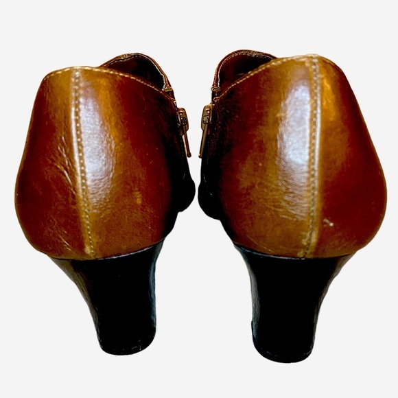 Vegan Leather Square Toe Brown Ankle Booties - Picture 6 of 11